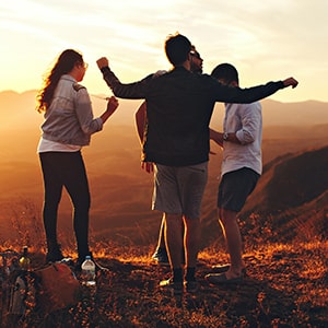 Teens having fun on a hike.